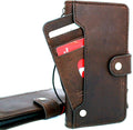 Genuine leather Samsung Galaxy Note 10 wallet case with card slots, button closure, flip design, and wireless charging compatibility.
