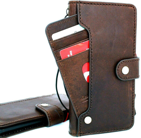 Genuine leather case for samsung galaxy note 10 book wallet cover  retro cards slots button closure luxury flip rubber strap wireless charging daviscase