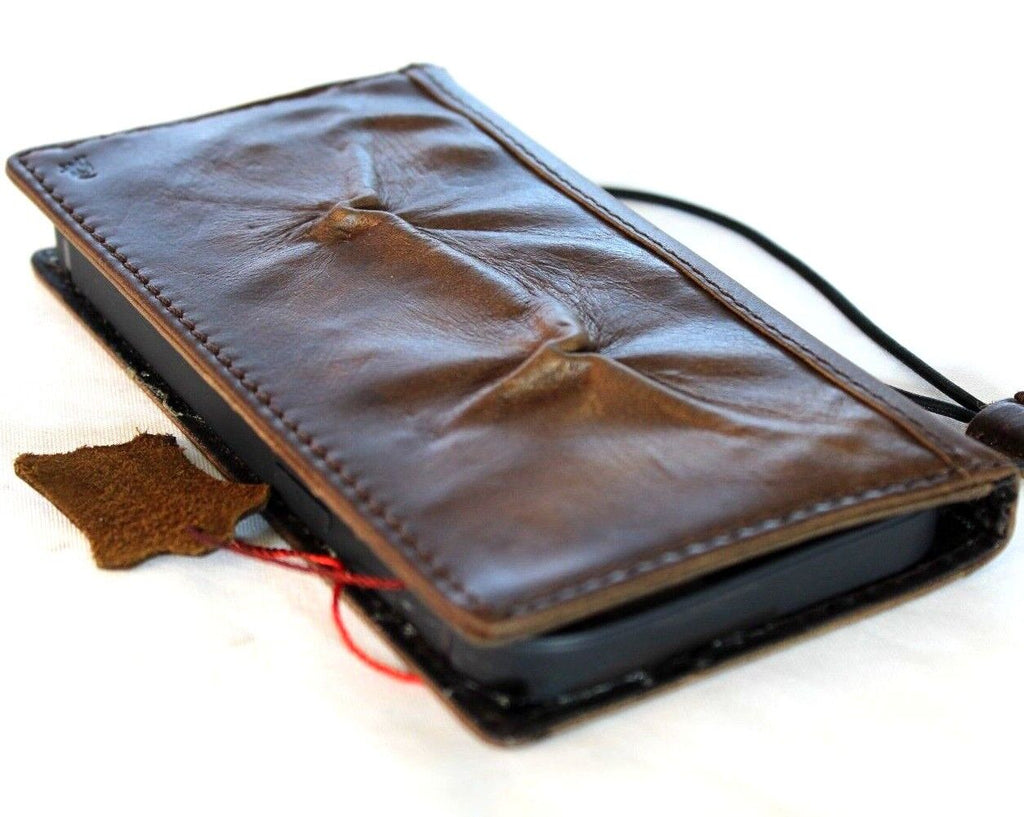 Handmade genuine leather phone case for Apple iPhone models, vintage style with card slots and full grain leather, DAVISCASE.