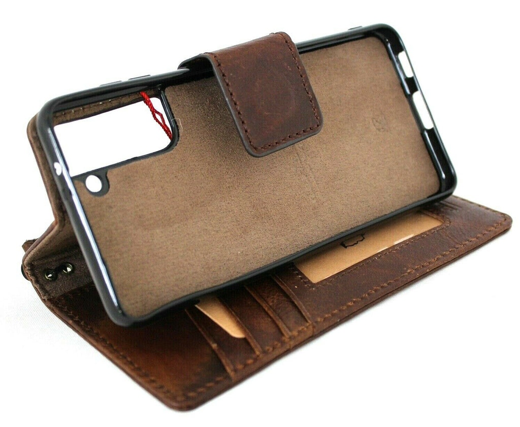 DavisCase genuine full leather Galaxy S21 Plus 5G wallet case with ID window, card slots, magnetic stand, slim luxury design