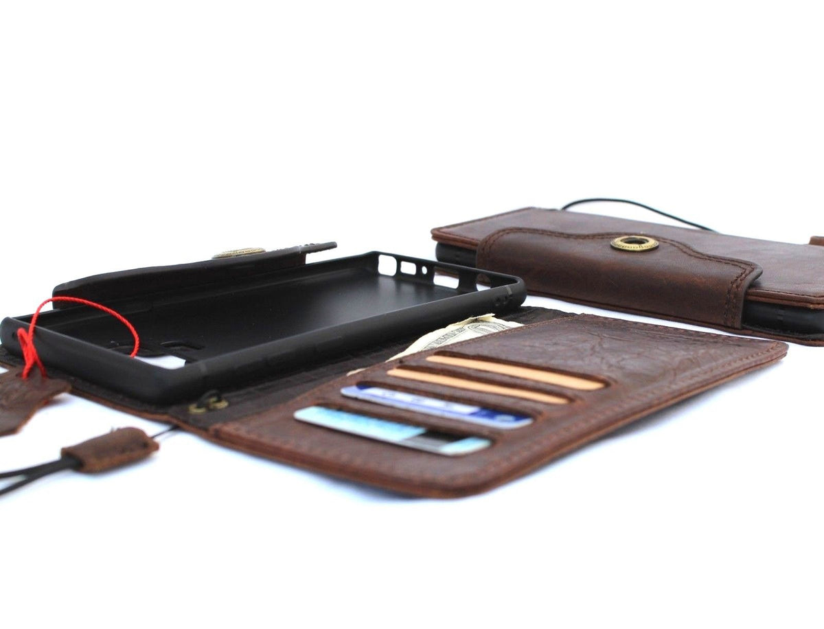 Genuine vintage leather Samsung Galaxy Note 9 wallet case by DAVISCASE with card slots, handmade design, and book-style closure.