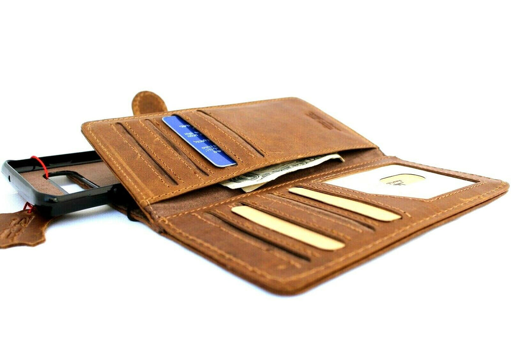 Genuine leather Samsung Galaxy S10 wallet case by DAVISCASE with card slots, rubber window, magnetic closure, and slim design.
