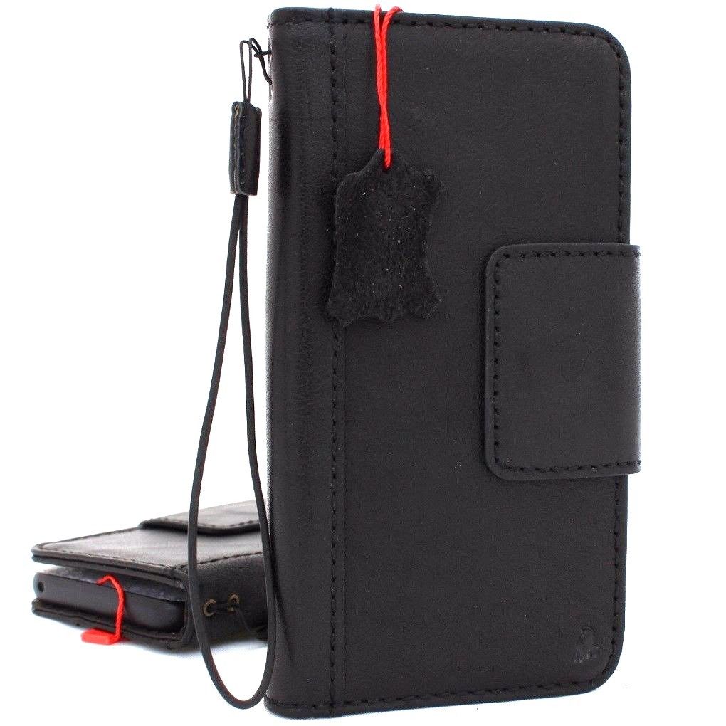 Black genuine vintage leather Samsung Galaxy S9 Plus wallet case with magnetic closure, card slots, and strap by DAVISCASE.