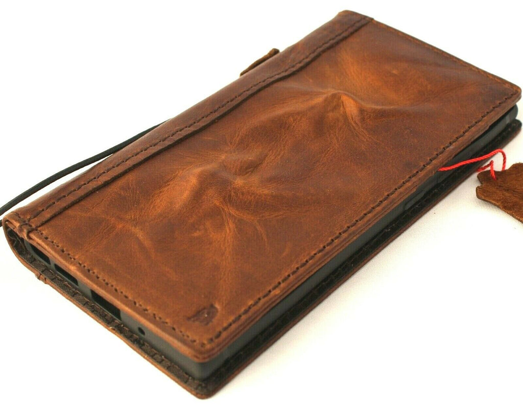 Genuine vintage leather Samsung Galaxy S21 Ultra 5G wallet case with ID window, card slots, rubber stand, and wireless charging.