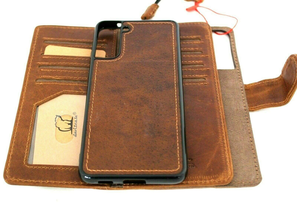 DavisCase genuine leather book wallet case with card slots and magnetic stand for Samsung Galaxy S22 Plus 5G, slim and luxury design