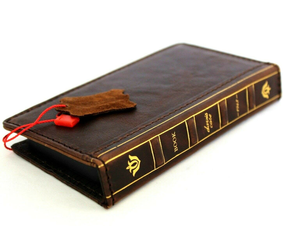 Handmade genuine leather phone case by DAVISCASE for iPhone 14/15 Pro Max and Galaxy S24/S26 Ultra, vintage art mini wallet cover.