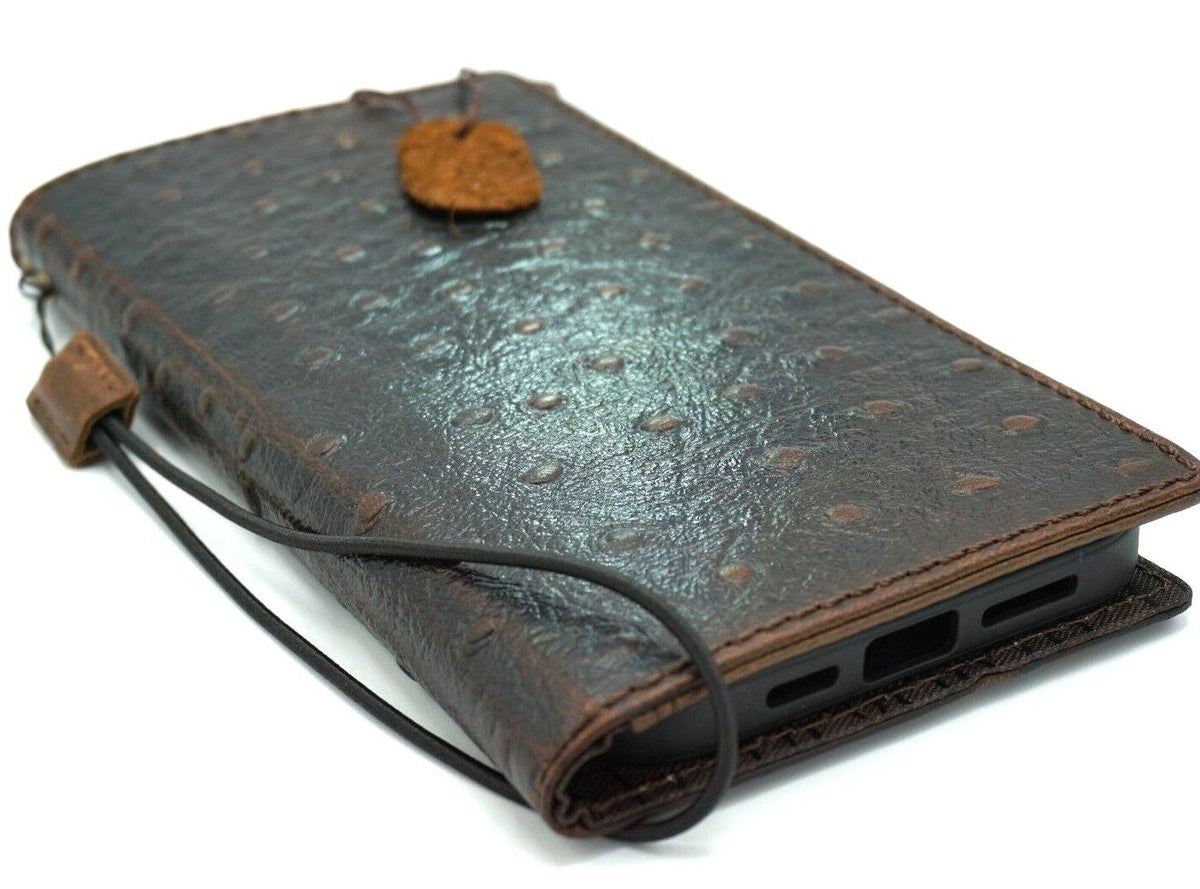Handmade genuine leather phone case for iPhone 17 16 15 Pro Max, Air 8 Plus, in falcon SE ostrich style by DAVISCASE.