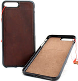 Véritable cuir naturel iPhone 8 Plus étui portefeuille mince support souple livre de luxe rétro classique 7+