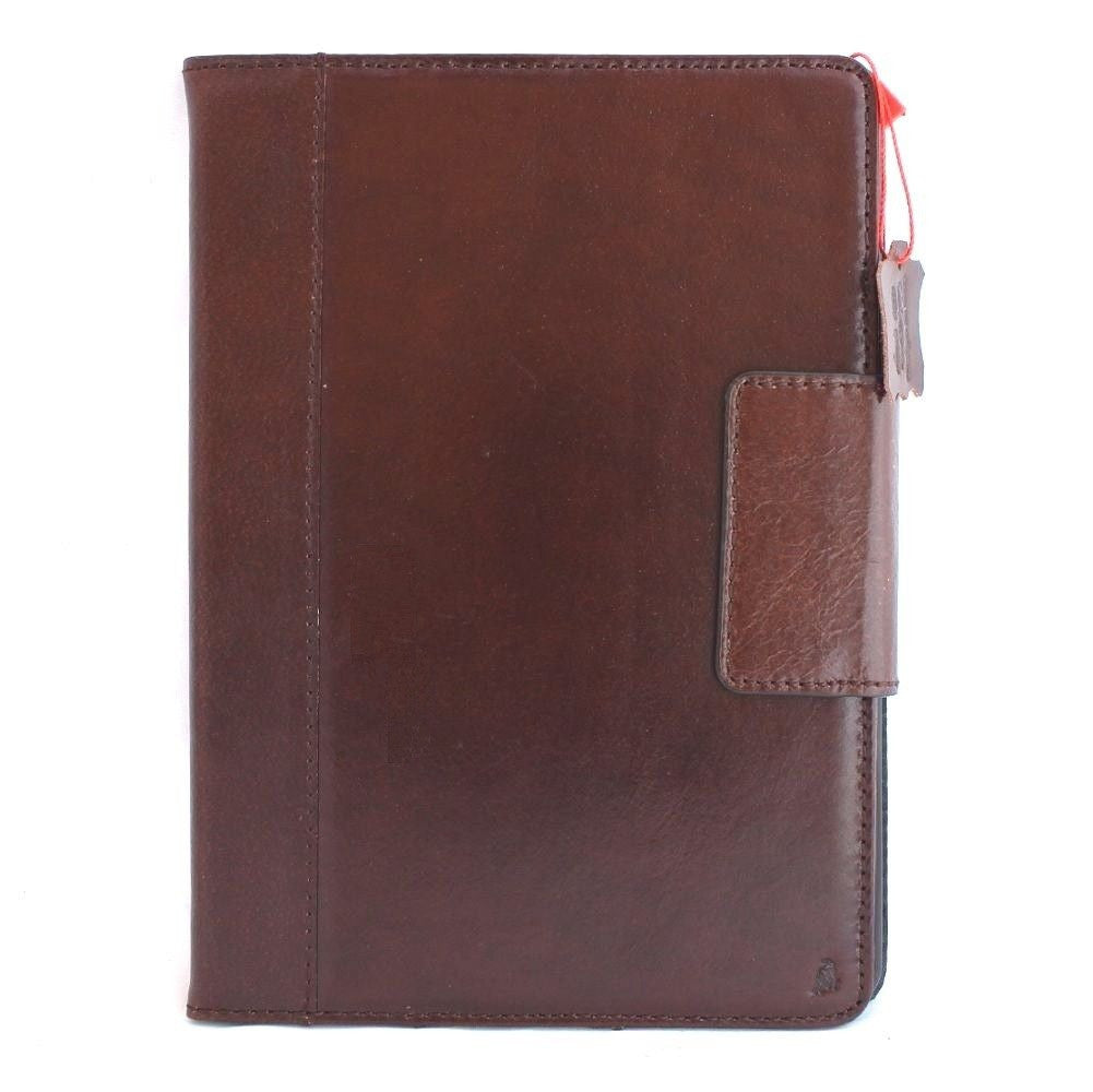 Brown genuine leather iPad Pro 9.7 case by DAVISCASE with card slots, flip cover, stand, magnetic closure, slim design.