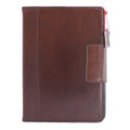 Brown genuine leather iPad Pro 9.7 case by DAVISCASE with card slots, flip cover, stand, magnetic closure, slim design.