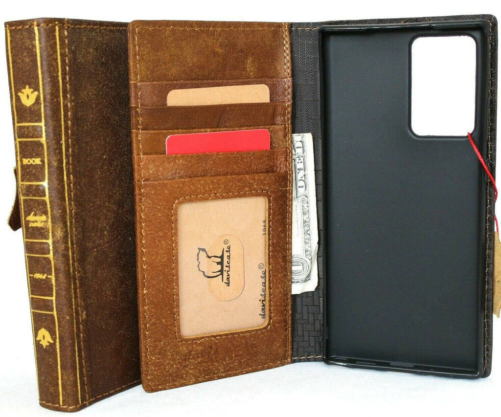 Genuine leather DAVISCASE Galaxy Note 20 Ultra 5G wallet cover with card slots, wireless charging window, and Bible-inspired design.