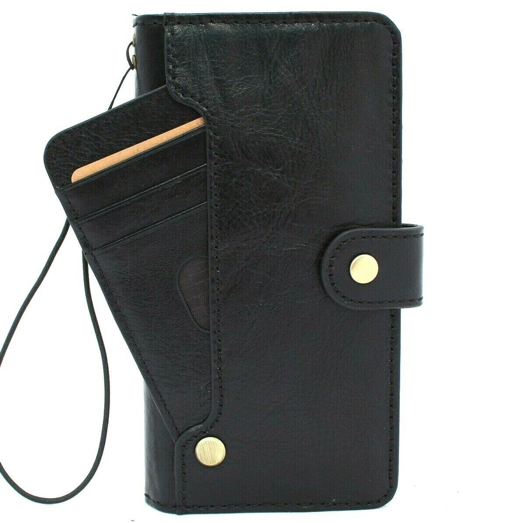 Black leather Samsung Galaxy Note 20 Ultra 5G wallet case with ID window, handmade rubber holder, and wireless charging compatibility by DavisCase.