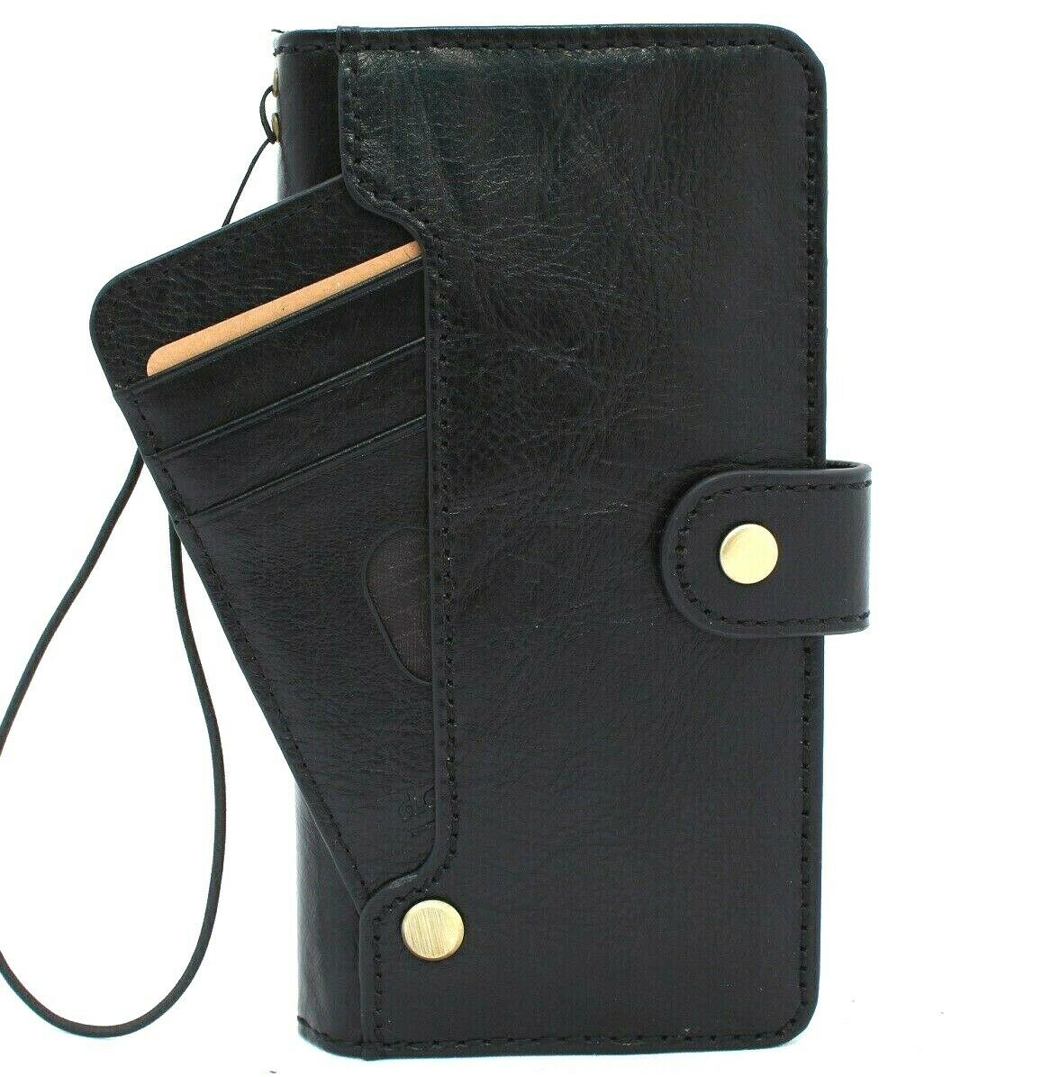 Black leather Samsung Galaxy Note 20 Ultra 5G wallet case with ID window, handmade rubber holder, and wireless charging compatibility by DavisCase.
