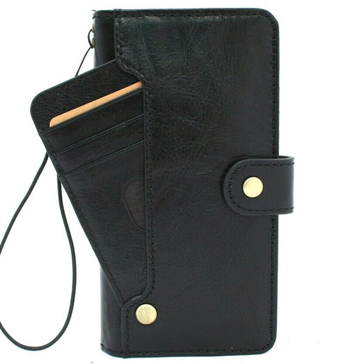 Black leather Samsung Galaxy Note 20 Ultra 5G wallet case with ID window, handmade rubber holder, and wireless charging compatibility by DavisCase.
