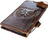Genuine Leather Case For Apple iPhone 11 12 13 14 15 Pro Max 7 8 plus Crafts SE XS Wallet  Book Vintage Style Credit Card Slots Cover Wireless Full Grain The Tree Of Life luxury Mini Art Diy Embossing