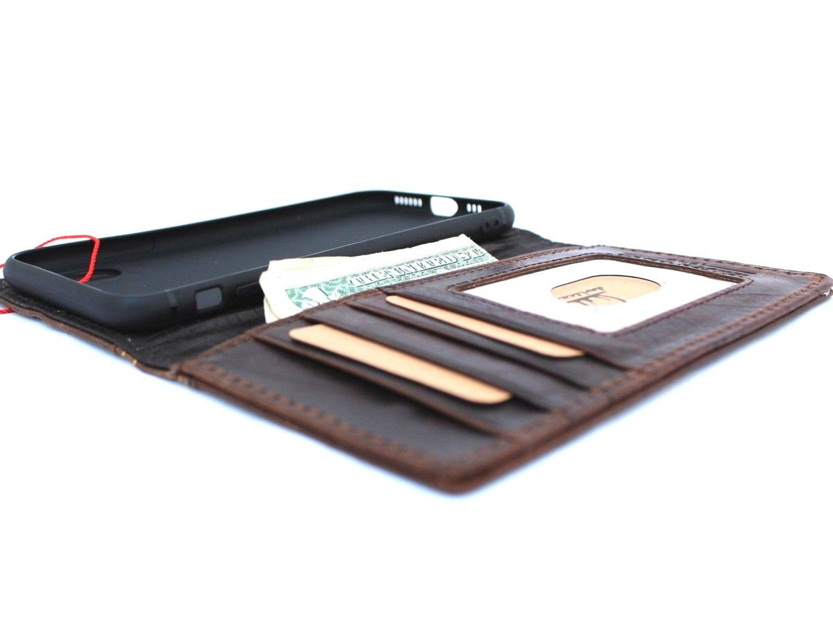 Dark Jafo brown leather iPhone XS case by DAVISCASE with card slots, wallet closure, and vintage rustic design.