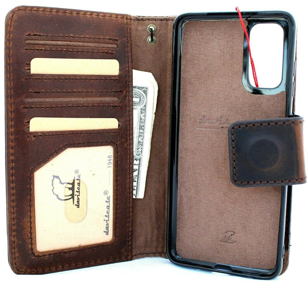 DavisCase genuine leather full lather wallet case for Samsung Galaxy S20 with removable slots and rubber holder, suitable for wireless charging