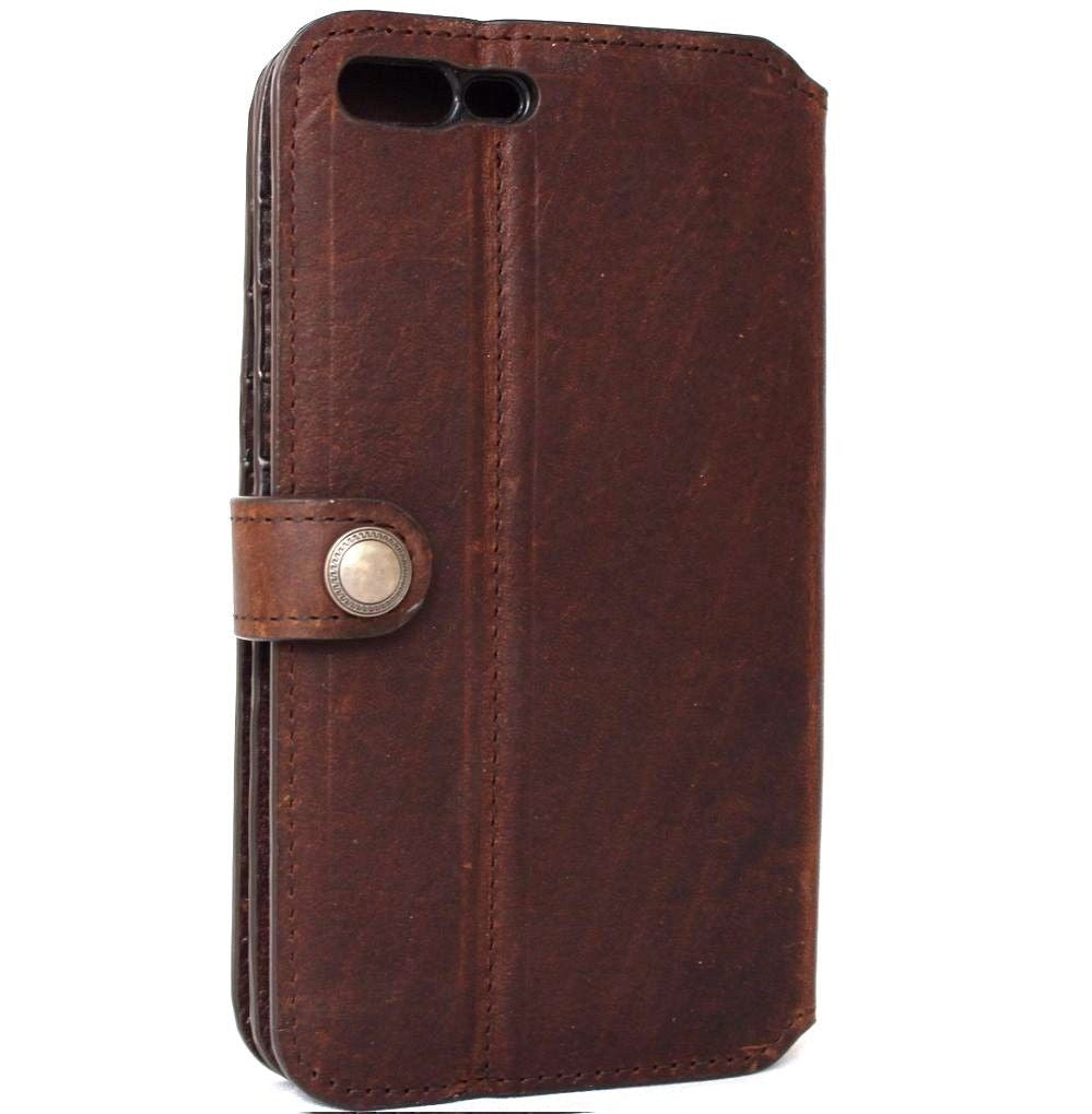 Brown genuine leather iPhone 8 wallet case with card slots, RFID protection, and book-style closure for secure, stylish protection.