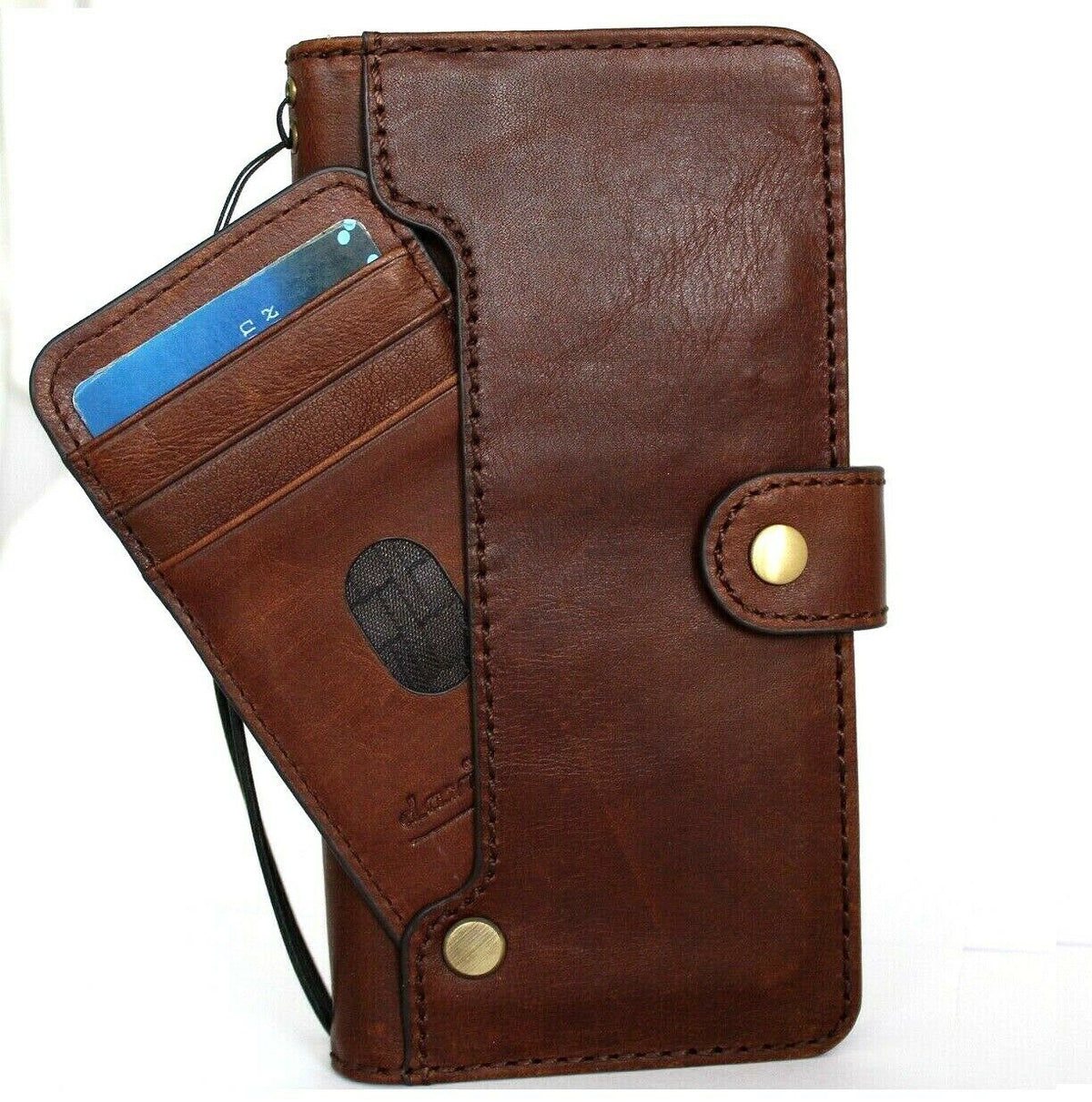 Handmade genuine leather wallet case for Samsung Galaxy S21 Ultra 5G, with rubber holder and wireless charging compatibility by DAVISCASE