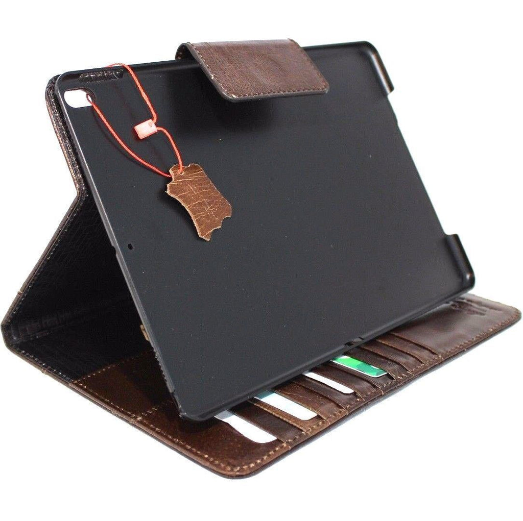 Brown genuine leather iPad Pro 10.5 case by DAVISCASE with stand, credit card slots, slim design, handmade vintage style.