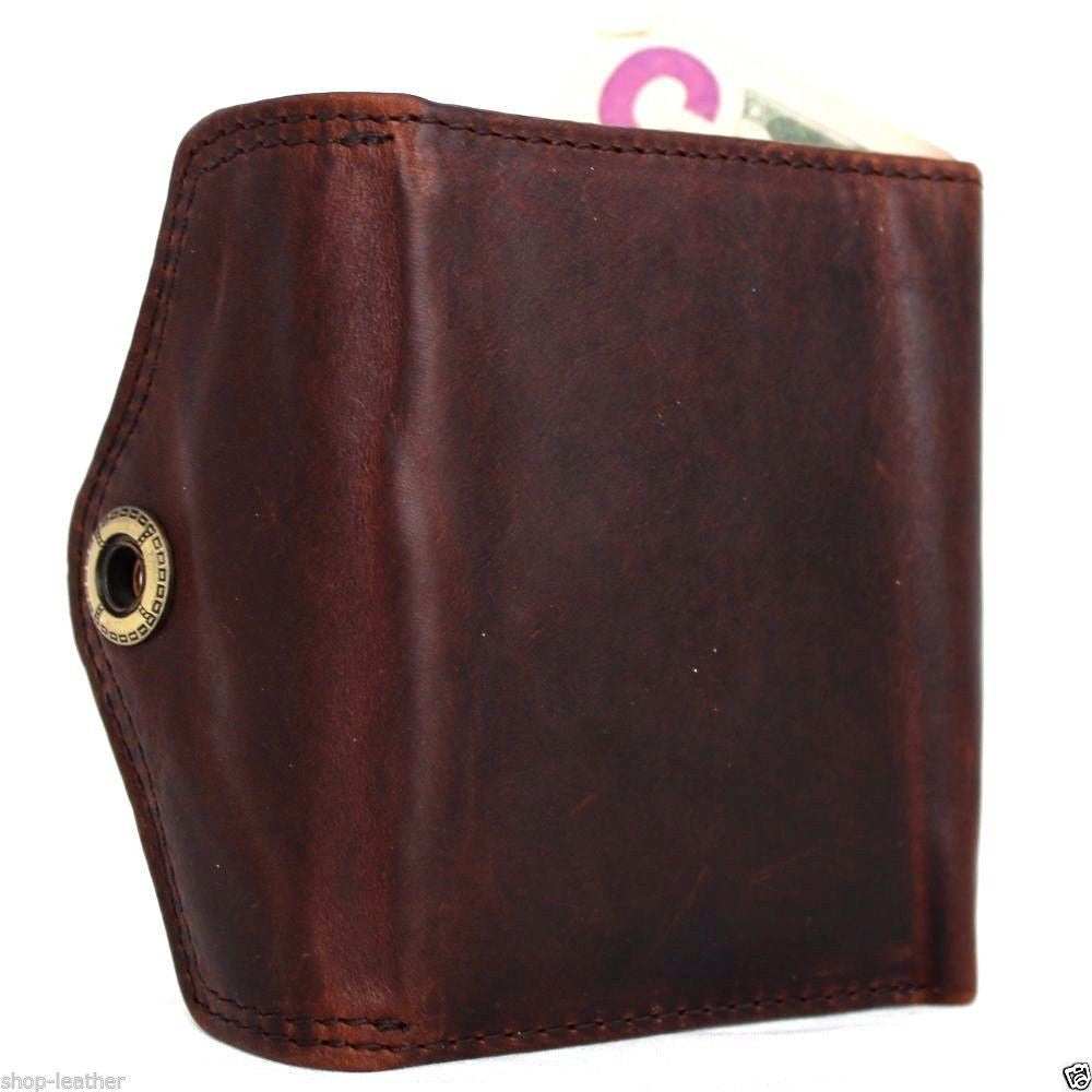 Men's brown full leather wallet with six credit card slots, two ID windows, and two bill compartments, designed by vendor-unknown.