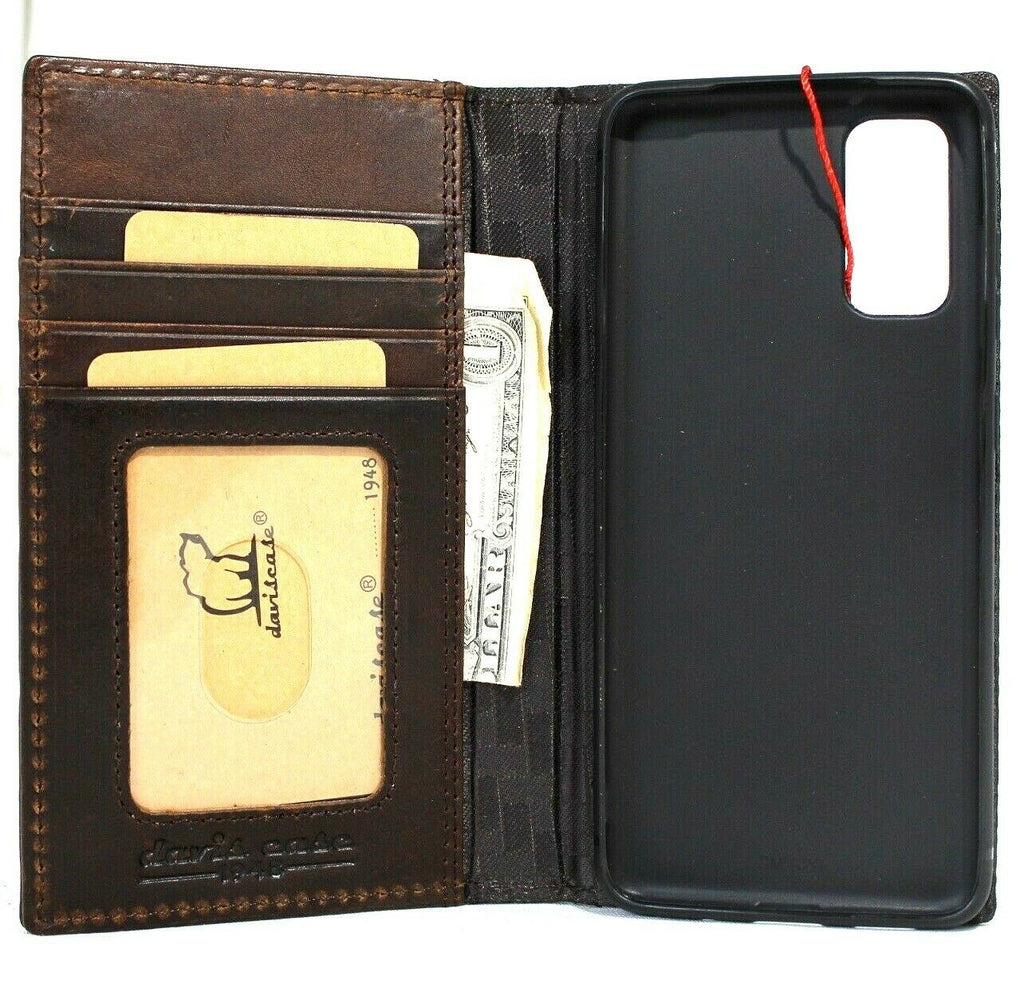 Genuine leather Samsung Galaxy S20 Bible book wallet case by DAVISCASE with card slots, wireless charging holder, and ID window.