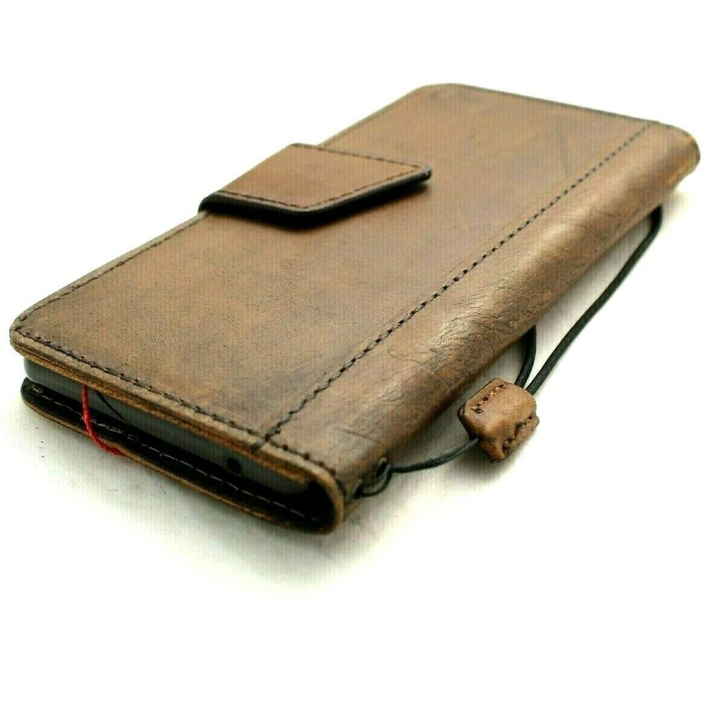 DavisCase genuine leather Google Pixel 7 Pro wallet case with magnetic closure, stand feature, dark retro design, compatible with wireless charging