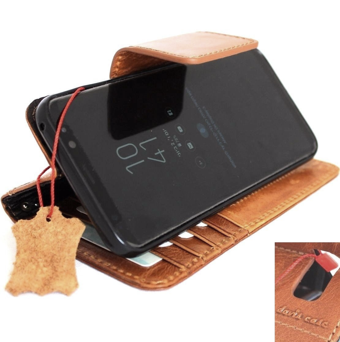 Light brown genuine vintage leather Samsung Galaxy S8 Plus wallet case with card slots and slim design, handmade by DavisCase.