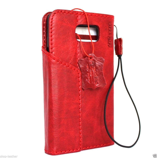 Étui en cuir véritable vintage pour Samsung Galaxy note 5, portefeuille de livre, couverture magnétique de luxe, rouge slim daviscase