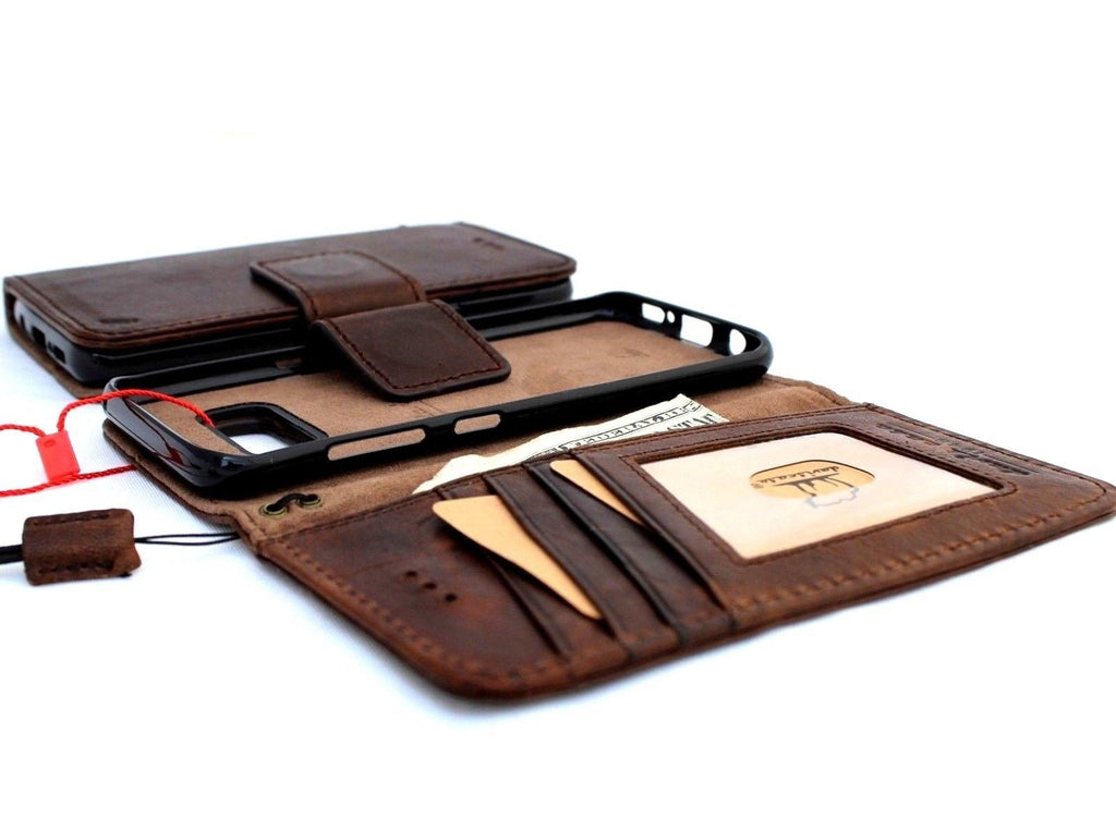 DavisCase genuine full leather wallet case for Samsung Galaxy S10 Plus with card slots, detachable strap, magnetic closure, and ID window