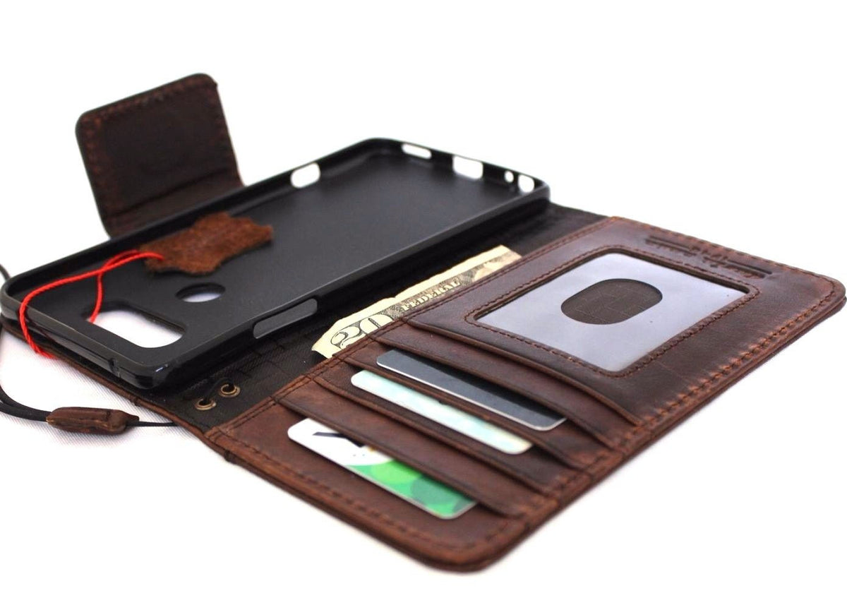 Genuine vintage brown leather case for LG G6 with book card wallet, slim magnet cover, handmade by vendor-unknown.