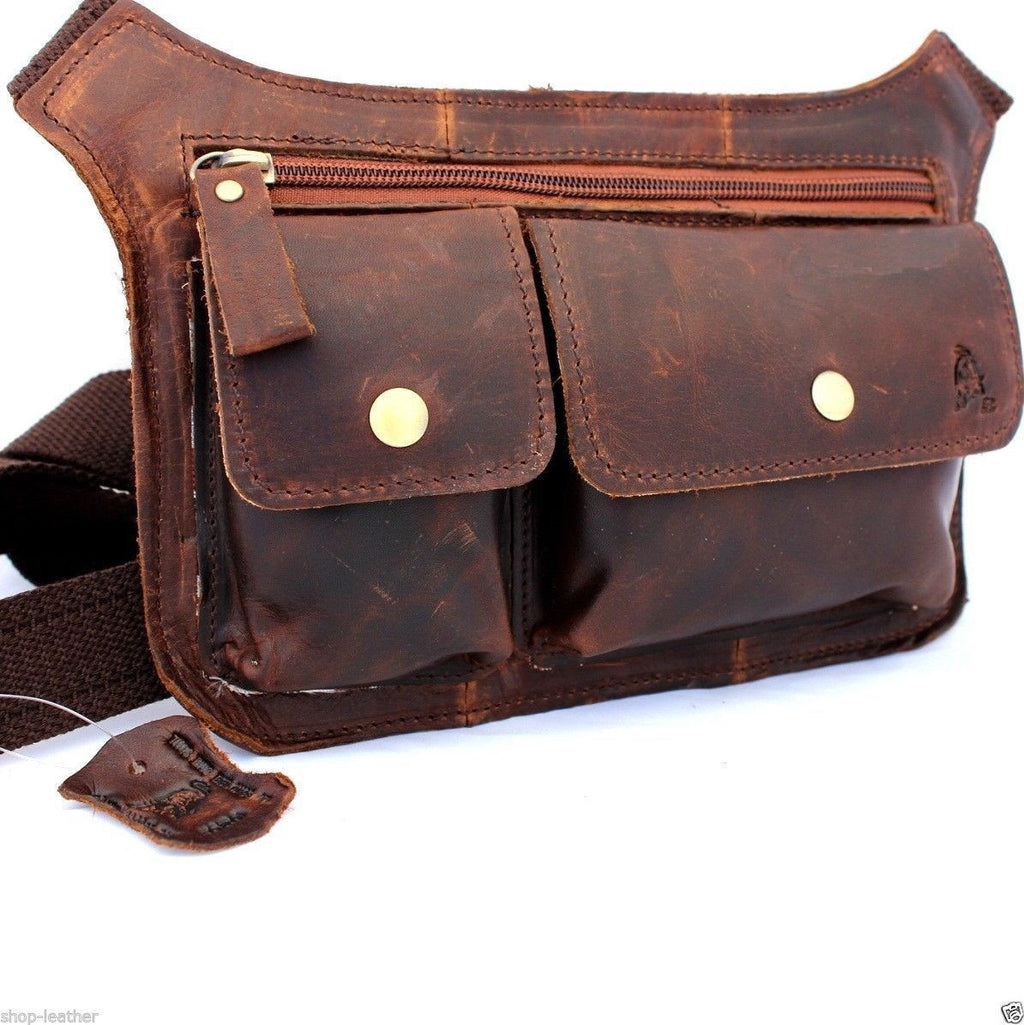 Genuine dark brown leather shoulder wallet bag for men and women, Daviscase crossbody waist pouch with multiple compartments.