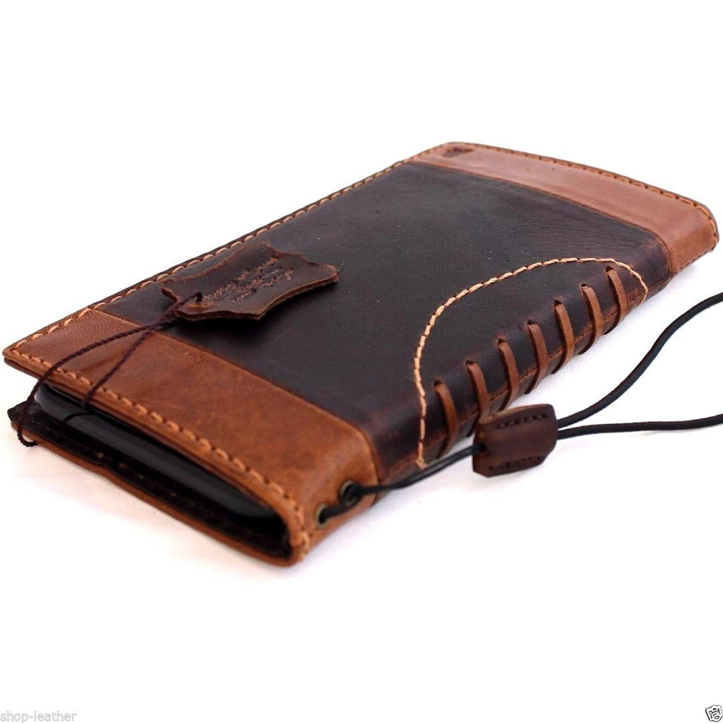 Genuine oil leather iPhone 6s Plus case with wallet band, credit card slots, ID window, slim design, JP Daviscase brand.