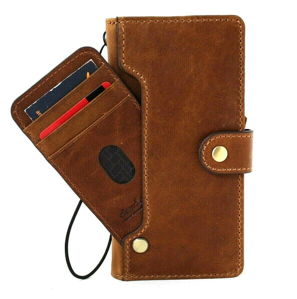 Étui en cuir véritable Tan pour Samsung Galaxy Note 20 Ultra 5G portefeuille de livre fait à la main en caoutchouc porte-cartes de crédit couverture chargeur sans fil DavisCase