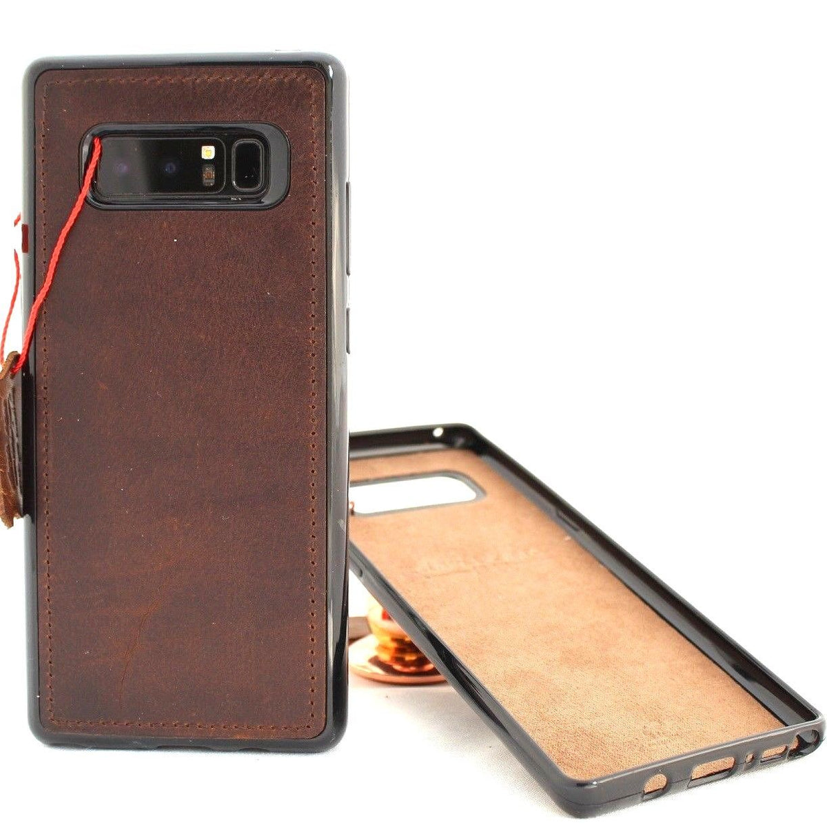 Genuine leather Samsung Galaxy Note 8 book cover case with soft magnetic closure, vintage slim design, handmade rubber accents.