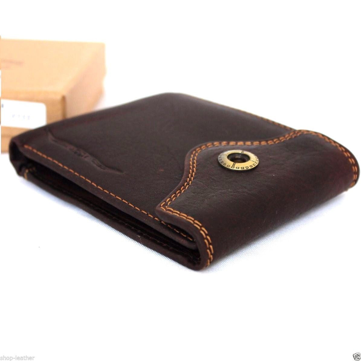Men's brown DavisCase leather wallet with 4 card slots, ID window, and 2 bill sections, bi-fold design.