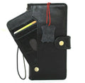 DavisCase genuine black leather Galaxy S21 Plus 5G book wallet cover with ID window, card slots, and wireless charging holder.