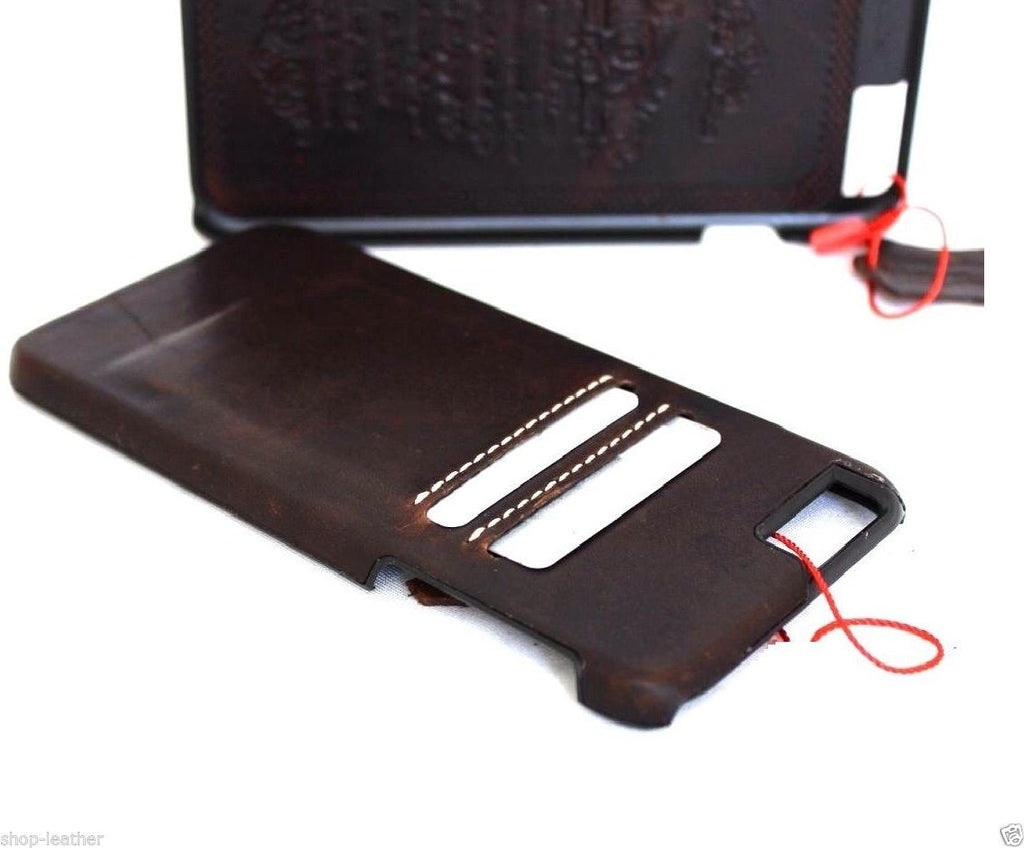 Vintage genuine leather iPhone 6/6s case, slim and luxury handmade phone cover with classic art design.