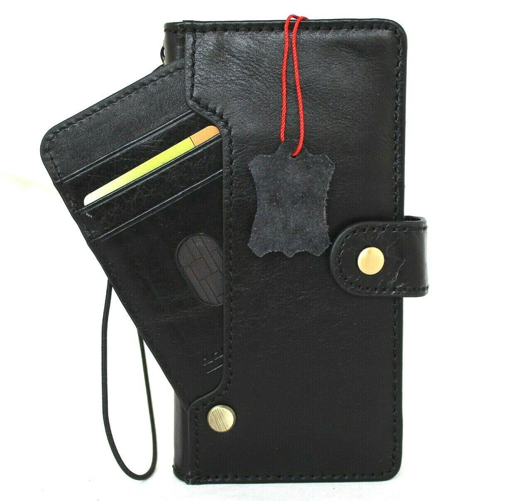 Genuine black leather Galaxy S22 Plus 5G wallet case by DAVISCASE with ID window, card slots, and wireless charging compatibility.
