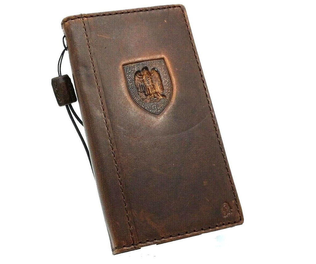 Genuine leather Google Pixel 7 Pro case by DAVISCASE, dark retro fold book wallet with stand and wireless charging capability.