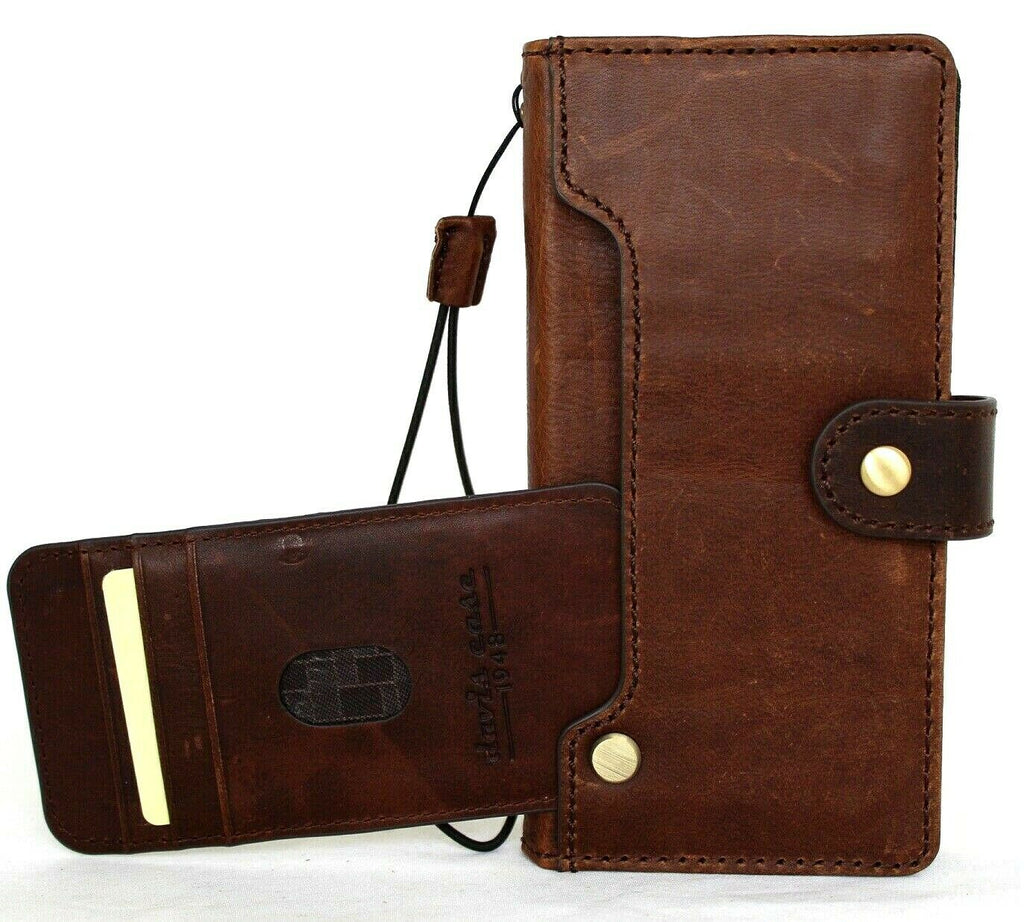 Genuine vintage leather Galaxy S21 Plus case by DavisCase with soft wallet design, card holder, and luxury rubber accents.