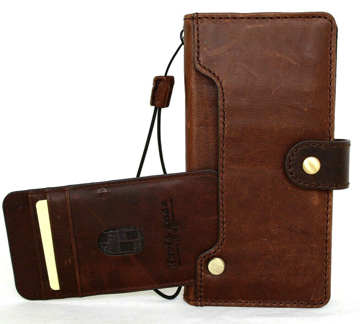 Genuine vintage leather Galaxy S21 Plus case by DavisCase with soft wallet design, card holder, and luxury rubber accents.