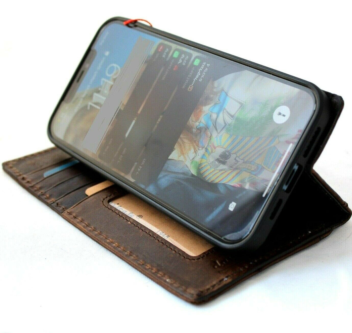 Daviscase genuine leather wallet case for Google Pixel 7 Pro, soft rose color with fold book design and wireless charging compatibility.