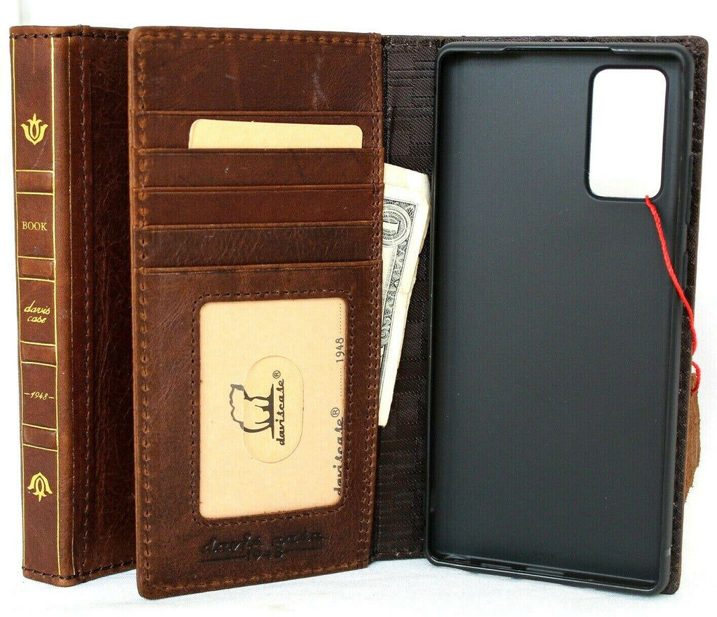 Genuine leather Bible book wallet case for Samsung Galaxy Note 20 5G with card slots and wireless charging holder by DAVISCASE.