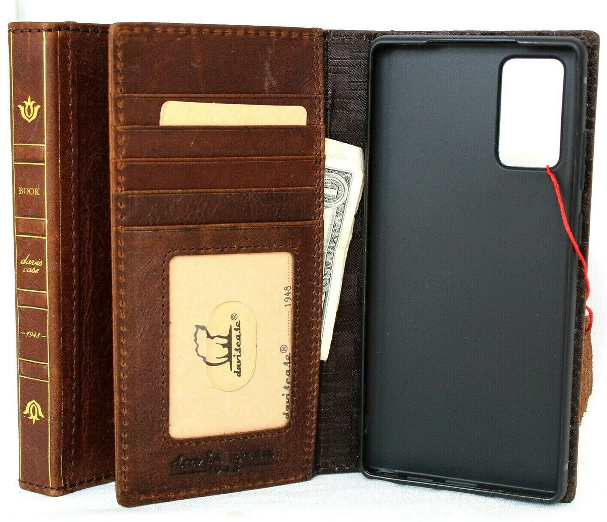 Genuine leather Bible book wallet case for Samsung Galaxy Note 20 5G with card slots and wireless charging holder by DAVISCASE.