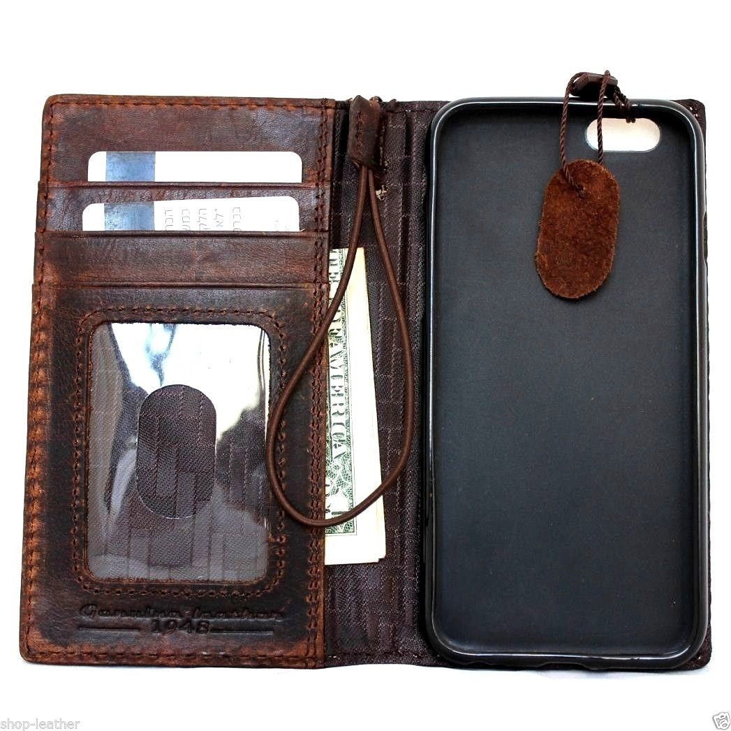 Handmade genuine Italian leather iPhone 6 Plus case with wallet band, credit card slots, ID window, magnet closure, slim design.