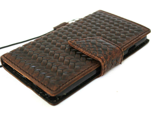 DavisCase genuine dark leather wallet case for iPhone 11 Pro with ID window, card slots, vintage design, and wireless charging compatibility