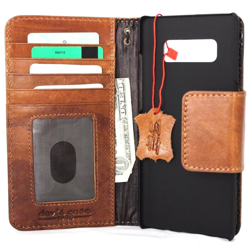 Brown genuine vintage leather Samsung Galaxy Note 8 case by DAVISCASE with card slots and magnetic closure.