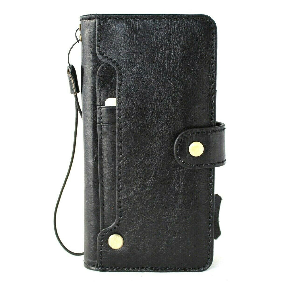 Handmade genuine top grain leather Samsung Galaxy S21 Ultra 5G case with card wallet, black rubber holder, by DAVISCASE
