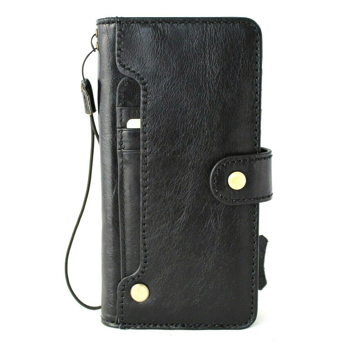 Handmade genuine top grain leather Samsung Galaxy S21 Ultra 5G case with card wallet, black rubber holder, by DAVISCASE